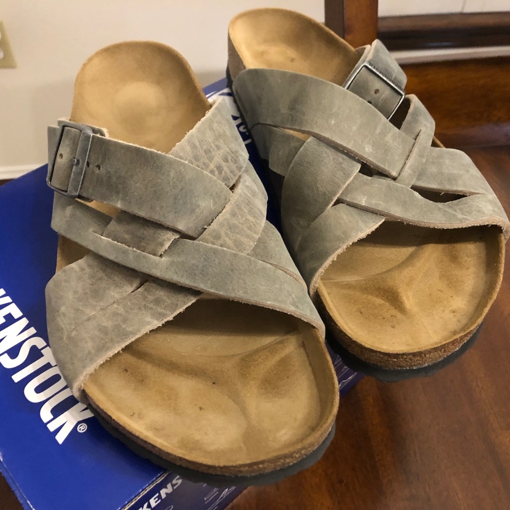 BNWB Mens 13 M Birkenstock Leather Grey Slip-On